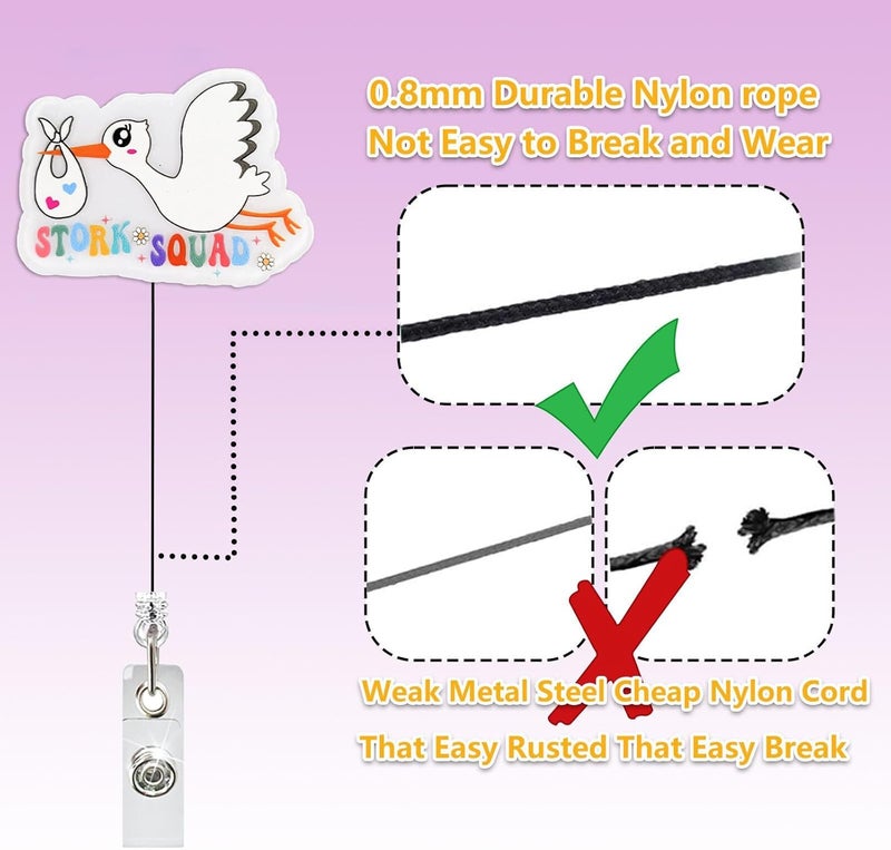 LEBEIGHT Funny Stork Squad Badge Reel Retractable for Labor and Delivery Nurse & Midwife, NICU Badge Reel, Maternity Ward Badge Clip, L&D Badge Accessories for Work, Cute OBGYN Badge Holder with Alligator Clip - Image 4